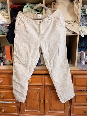 GAP Women Light Beige Linen-Blend Chinos 12